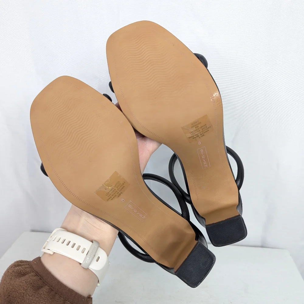STEVEN Steve Madden Jersey Naked Black Leather Block Heel Sandals - Size 8 - Picture 6 of 8